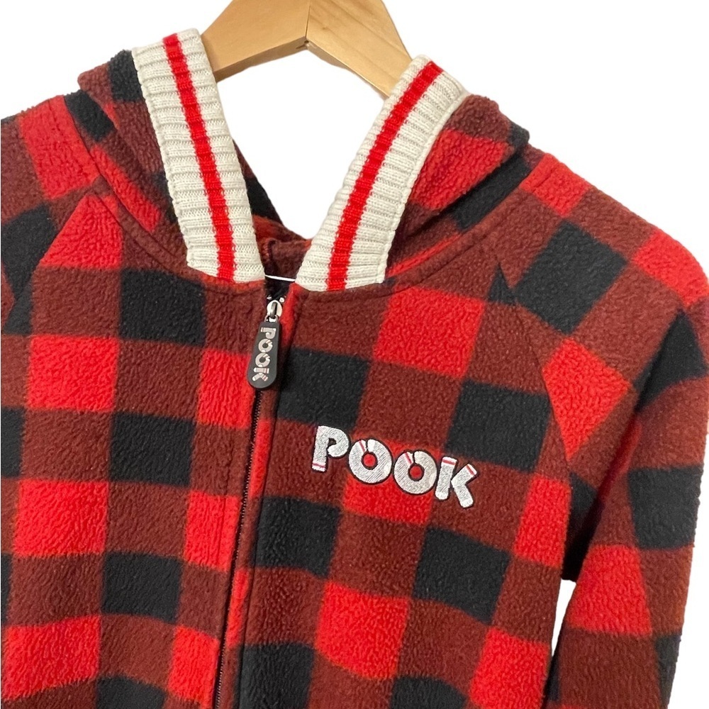 POOK red Buffalo plaid fleece onsie unisex XXS - Picture 2 of 8
